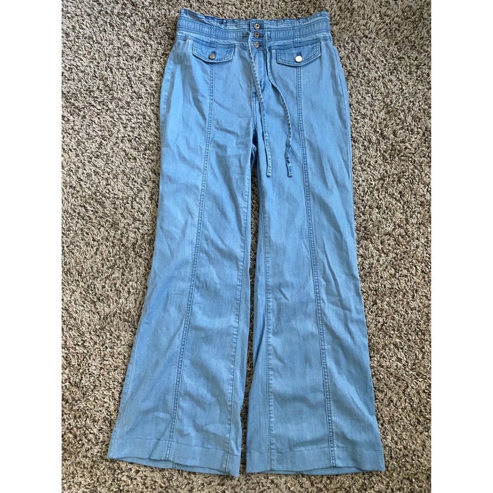 White House Black Market Extra High Rise Wide Leg Tencel Pants Light Wash Size 2